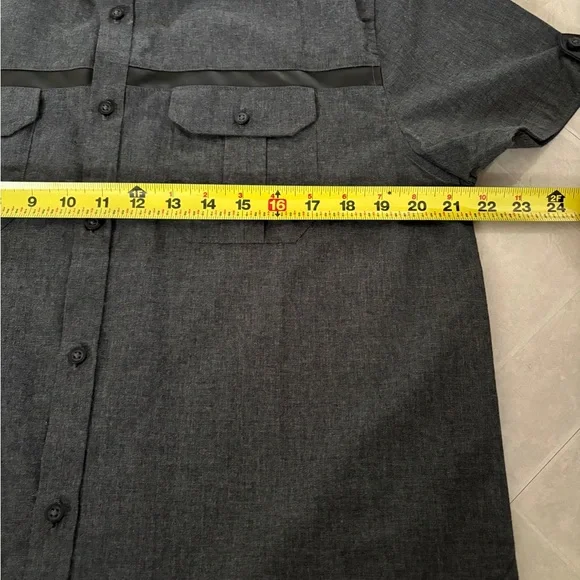 Guess Men's Short Sleeve Button-Down Shirt with P.U leather detail - Picture 6 of 10